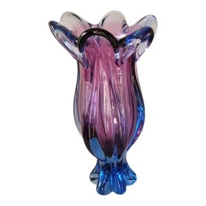 Vintage Art Glass Vase Heavy Amethyst to Blue Tulip Shape 11"